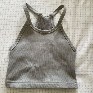 Free People Movement Gray Ribbed Crop Tank